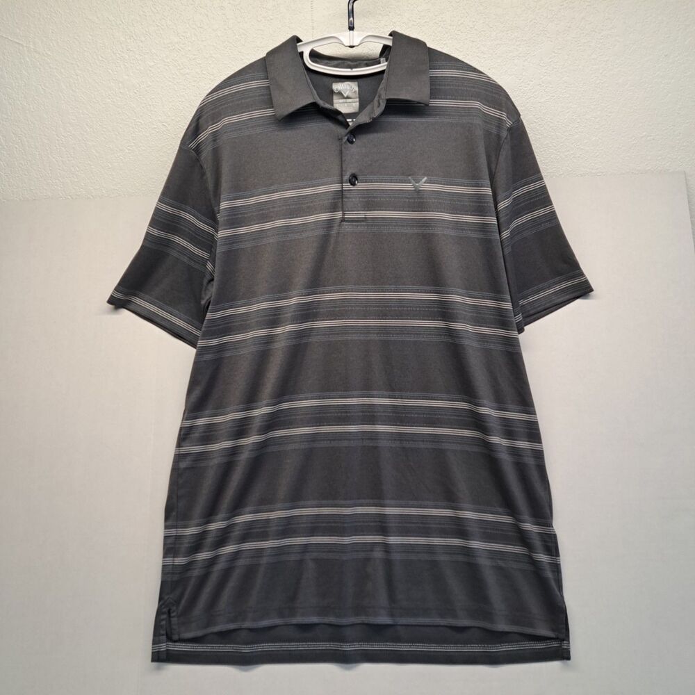 Callaway Opti Dri Golf Men's Polo Shirt Black & White Striped Size Large